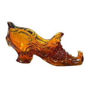Fenton Victorian Rose Style Amber Glass Slipper Shoe Figurine vintage glass